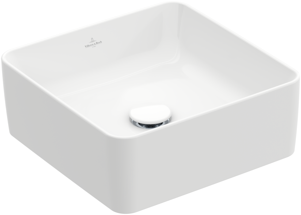 Lavabo à poser COLA 38 x 38 cm, céramique, carré sans trop-plein, blanc