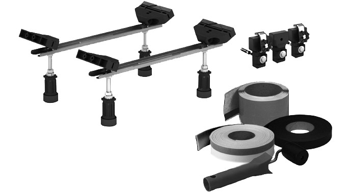 Set montage isolation phonique avec ruban d'étanchéité MEPA 3S WSgrip H 13,5-26,5 cm réglable, pied- support WSgrip, fixation Aquaproof type II, pour baignoires en acier, SIA 181