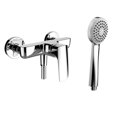 Mélangeur de douche LAURUS, E 153 mm, raccords d'arrêt flexible de douche 160 cm douche à main 1 jet, groupe acoustique I, chromé
