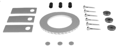 Set d'isolation CLASSIC pour meuble de salle de bain avec élément inférieur jusqu'à 150 cm 1 profil en caoutchouc autocollant, 3 douilles en caoutchouc, 5 bases en caoutchouc, 3 rondelles-U 6 vis avec douille pour exigences accrues selon SIA 181
