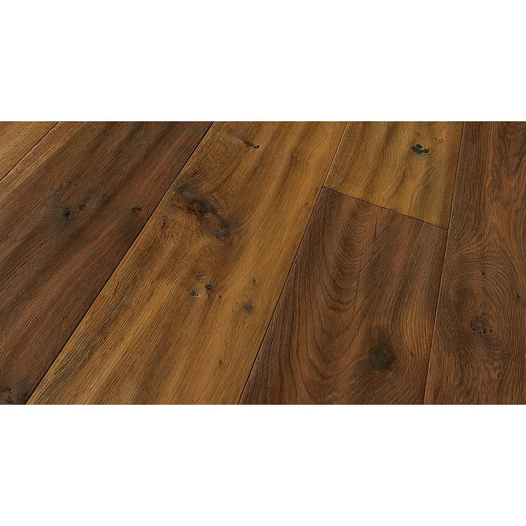 [1411N0000] Parquet Symphonie - Note - 1030 LR 3 plis Chêne fumé foncé - Rabotée main, brossé - 15 x 1800 - 3200 x 170 - 260 mm (4 largeurs) - Couche d'usure env. 4 mm