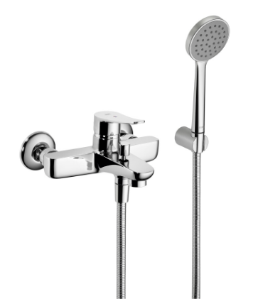 Mélangeur de bain ACTIVO E 153 mm, raccords d'arrêt 1/2" x 3/4", douche, tuyau de douche 180 cm, support, groupe acoustique NT, chromeline