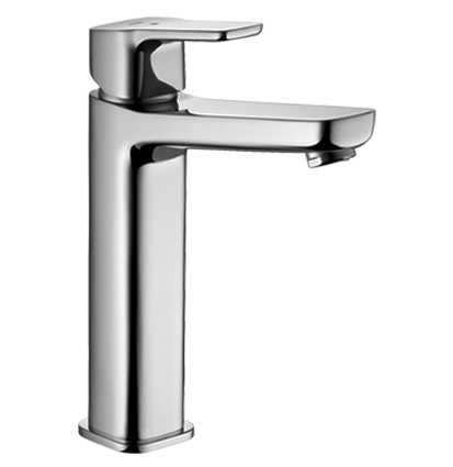 Mélangeur de lavabo MONTA S 150 mm, goulot fixe haute colonne H jusqu'à aérateur 182 mm H levier ouvert 265 mm sans vidage excentrique tuyaux de raccordement flexibles 3/8", groupe acoustique I, chromeline