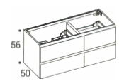 Elément inférieur sous-lavabo, L120xH56xP50 cm, Caisson int. 10F-Nob.Grigio fumé, pour lavabo simple Slim 120 cm, Tak 120 cm (lavabo à gauche), 4 Tiroirs 70/50cm - corps/faces laqué, Finitions Laqué couleur mate à choix, SYSTEM M2, poignée Gola (gorge supérieure et centrale)