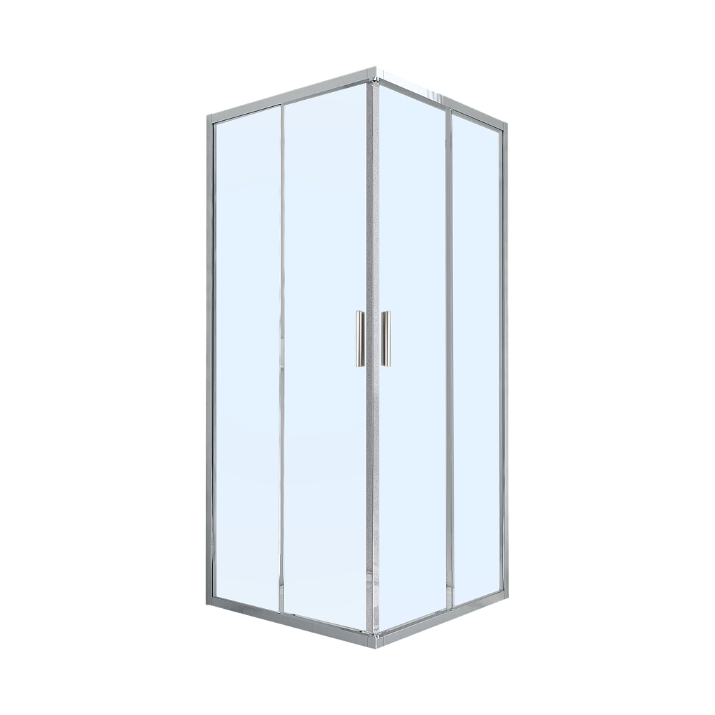 Entrée diagonale MELODIE19 N°03,  87-89 cm, H 195 cm, verre véritable transparent 6 mm, profiles argent brillant - réversible, PRIX pour 1 côté / pour entrée diagonale commander 2 côtés
