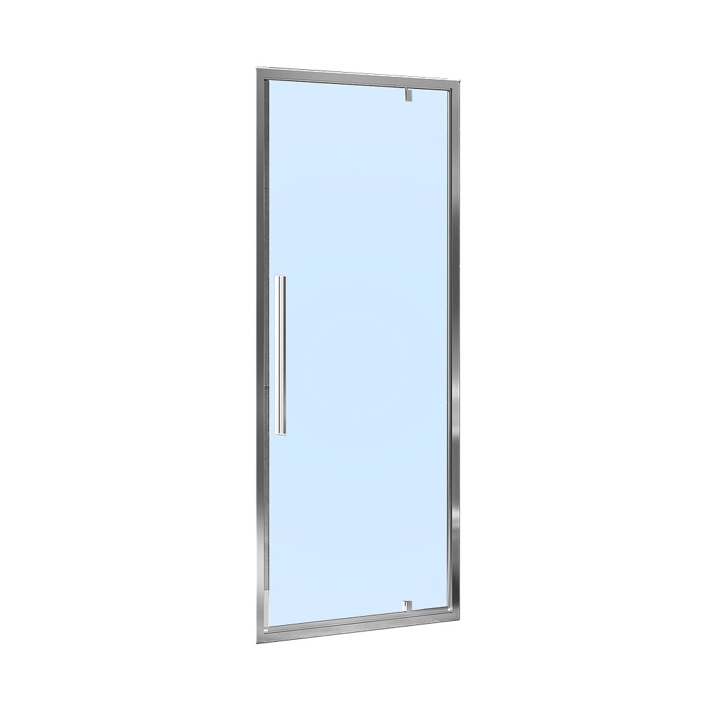 Porte battante pr niche ou paroi fixe MELODIE19 N°03,  86-90 cm, H 200 cm, verre véritable transparent 6 mm, réversible, profiles argent brillant