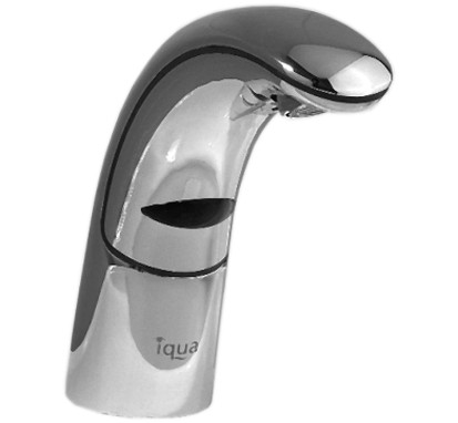 Commande de lavabo IQUA A10 Basic, S 142 mm goulot fixe détecteur infrarouge transformateur AP 230/6 V tuyaux de raccordement réglage de température sans vidage excentrique groupe acoustique I, chromé