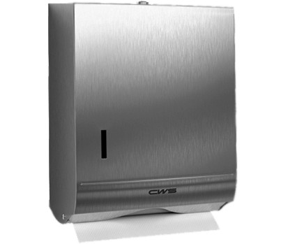 Distributeur essuie-mains CWS STAINLESS STEEL PAPER SLIM 26,5 x 33,4 x 14 cm fermeture à clé pour 300 essuie-mains, acier inoxydable brossé