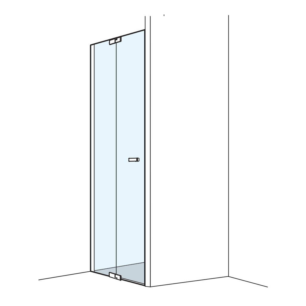 Porte battante S800 NICHE avec élément fixe 118,5-120 cm H 200 cm, charnières chromées montage à gauche, verre véritable / verre miroir (sur la moitié partie fixe), argent poli