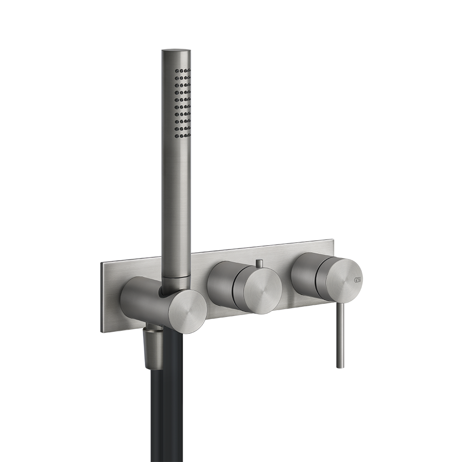 Mélangeur bain/douche GESSI® 316 UP set de montage final inverseur à 2 voies, avec support de douche, douche à main, sans corps à encastre Nr. 54139 / 239 acier inoxydable brossé