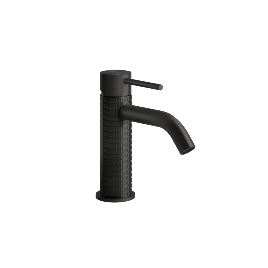 Mélangeur de lavabo GESSI 316 MECCANICA, S 122 mm, goulot fixe sans vidage, tuyaux de raccordement flexibles 3/8", groupe acoustique NT, 707 Noir Metal Brossé PVD