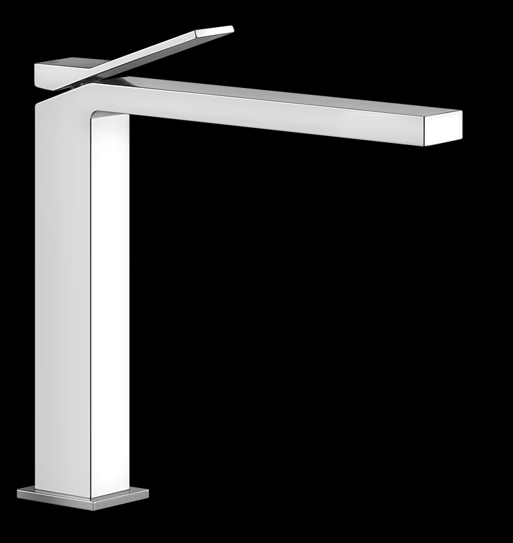 Mélangeur de lavabo RETTANGOLO K, S 209 mm, goulot fixe H jusqu'à l'aérateur 245 mm, H levier 299 mm, sans vidage, tuyaux de raccordement flexibles 3/8", groupe acoustique NT, chromé