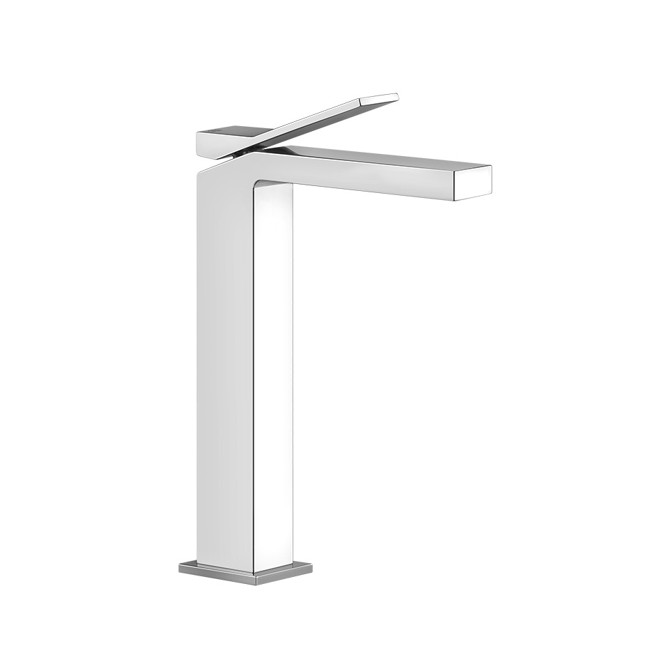Mélangeur de lavabo RETTANGOLO K, S 128 mm, goulot fixe H jusqu'à l'aérateur 248 mm, H 299 mm, sans vidage, tuyaux de raccordement flexibles 3/8", groupe acoustique NT, chromé