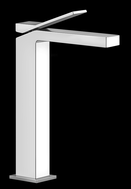 Mélangeur de lavabo RETTANGOLO K, S 128 mm, goulot fixe H jusqu'à l'aérateur 248 mm, H 299 mm, sans vidage, tuyaux de raccordement flexibles 3/8", groupe acoustique NT, chromé