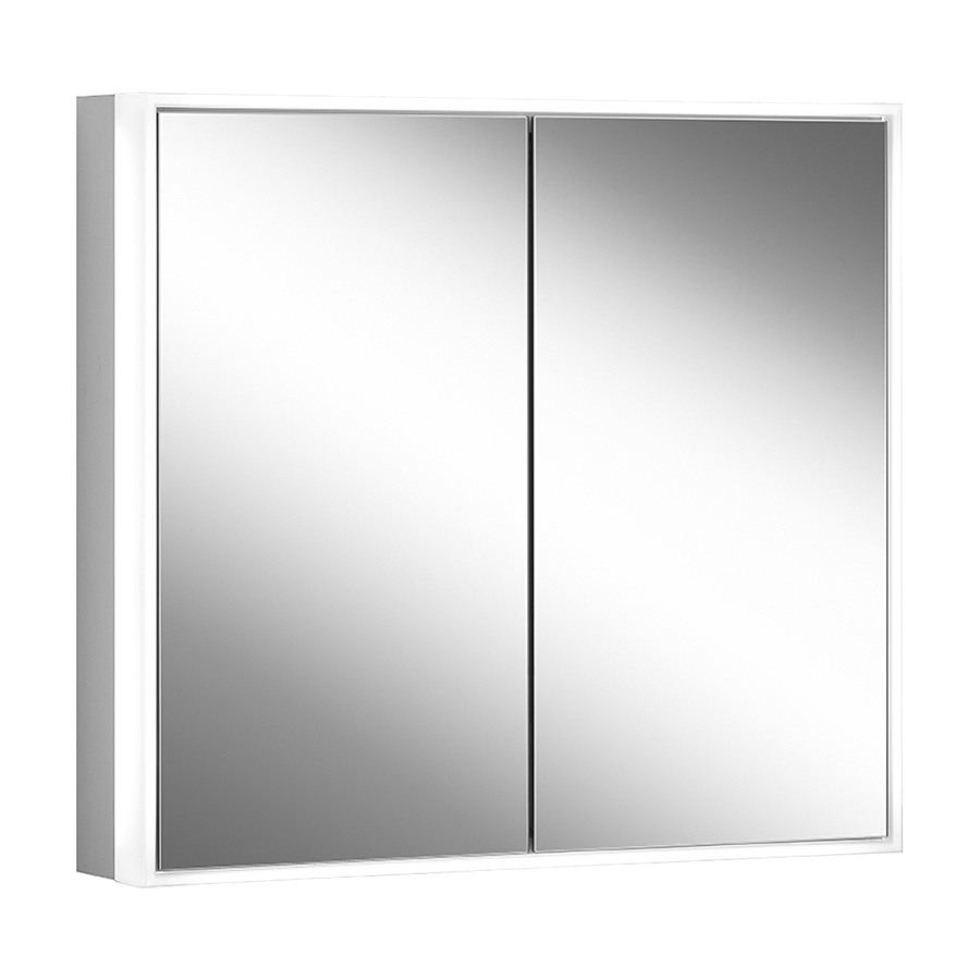 Armoire de toilette GLOW classic HCL (anc. PREMIUM LINE ULTIMATE HCL, PLU1) 80/2/HCL profil en aluminium 82,8 x 73,1 x 15,8 cm pour montage AP ou UP prise double en bas à gauche et à droite sur le profil latéral, 2 portes à double miroir, LED éclairée sur tout le pourtour, réglable en continu de 2000-6500K 1 x 47 W, dimmable, commande asservie à la lumière de jour bouton pour les fonctions à l'intérieur du profilé latéral, miroir grossissant IP44, standard, argent éloxé