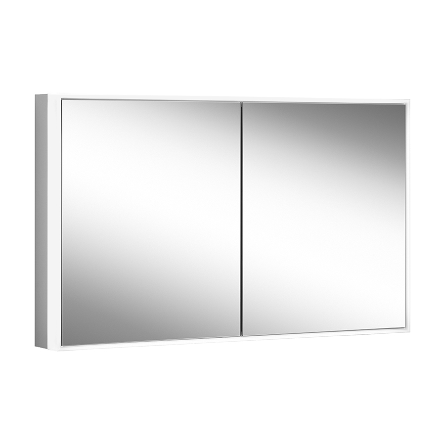 Armoire de toilette GLOW classic HCL (anc. PREMIUM LINE ULTIMATE HCL, PLU1) 130/2/HCL profil en aluminium 132,8 x 73,1 x 15,8 cm pour montage AP ou UP prise double en bas à gauche et à droite à la paroi intermédiaire, 2 portes à double miroir, LED éclairée sur tout le pourtour, réglable en continu de 2000-6500K 1 x 62 W, dimmable, commande asservie à la lumière de jour bouton pour les fonctions à l'intérieur du profilé latéral, miroir grossissant IP44, standard, argent éloxé