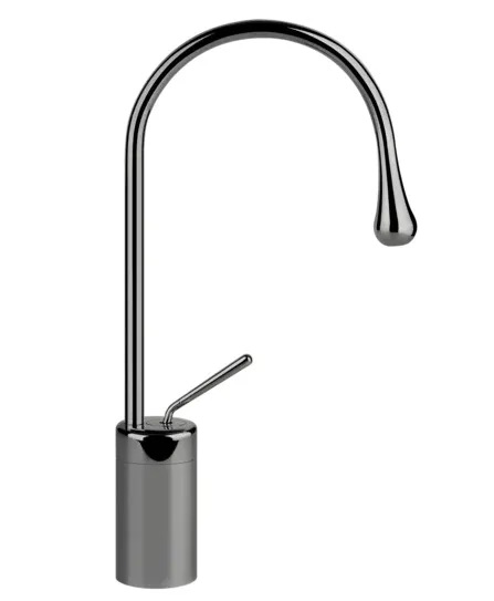 Mélangeur de lavabo GOCCIA S 216 mm, goulot orientable H jusqu'à aérateur 221 mm, sans vidage, tuyaux de raccordement flexibles 3/8", groupe acoustique NT, 124 Noir Metal GHRC
