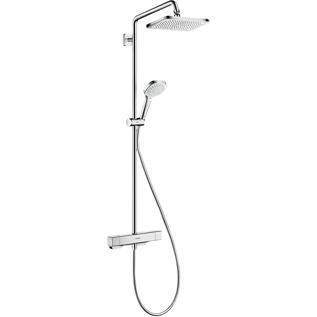 Système de douche CABRIO E 280 1jet, RainAir E 138-162 mm, thermostat Ecostat E, douche de tête Croma E 280 x 170 mm, douche à main Croma Select E Multi, fonction SAFETY STOP, tuyau de douche Isiflex, chromé