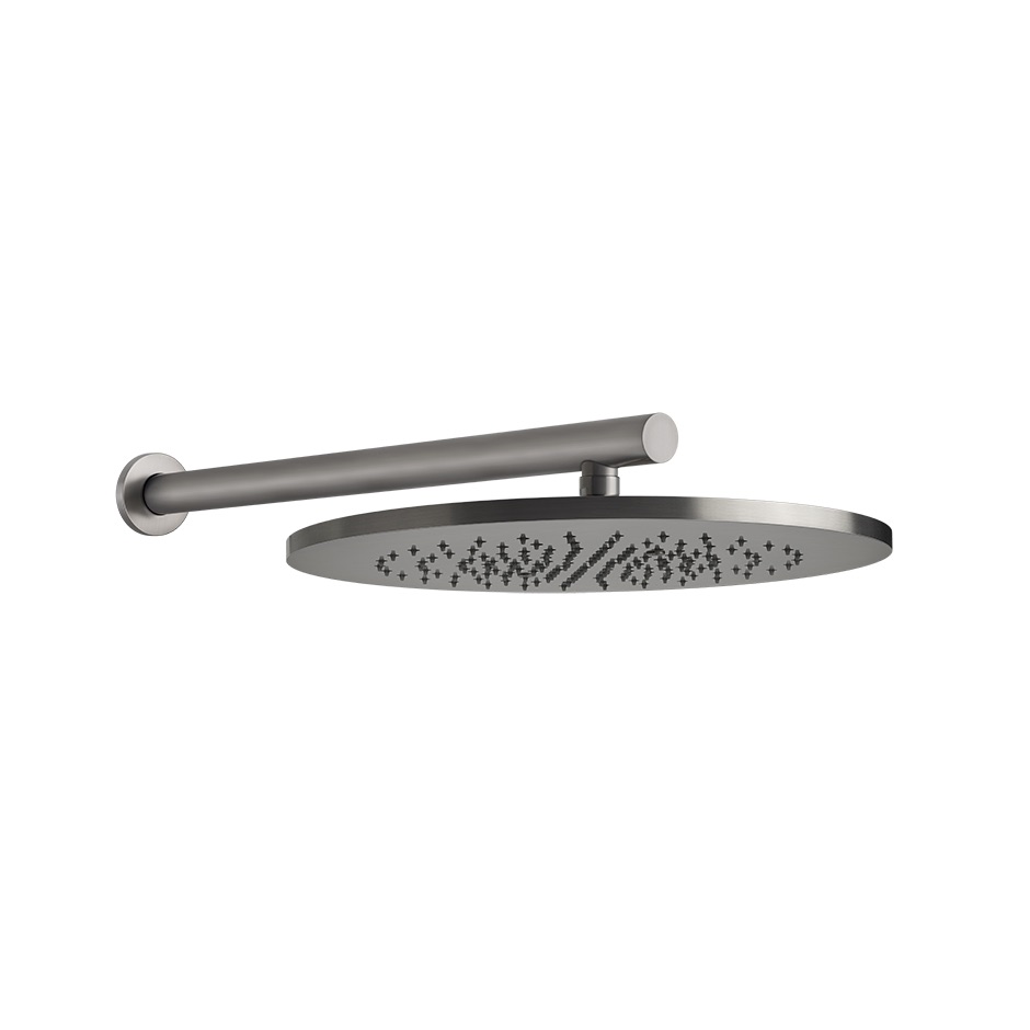 Douche de tête ronde GESSI 316 Diam. 355 mm, 1/2" avec bras murale de douche 1/2", L 50,0 cm avec rosace ronde, 3 bar, débit 12 l/min, 239 acier inoxydable brossé