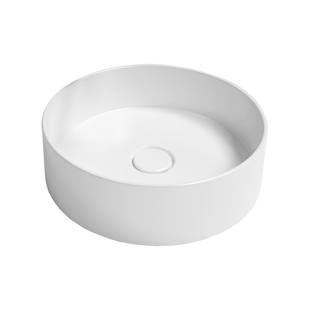 Vasque à poser céramique brillante, ICON CIRCLE, diamètre 40 cm, H 10 cm, compris bonde à écoulement libre et cache-bonde au matériau de la vasque, sans trop-plein, couleur blanc brillant