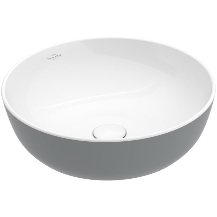 Lavabo à poser rond ARTIS D 43 cm, céramique sans trop-plein, sans trou robin., Bicouleur blanc / French Linen (gris)
