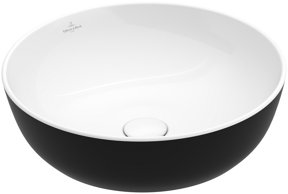 Lavabo à poser rond ARTIS D 43 cm, céramique sans trop-plein, sans trou robin., Bicouleur blanc / Coal Black (noir)