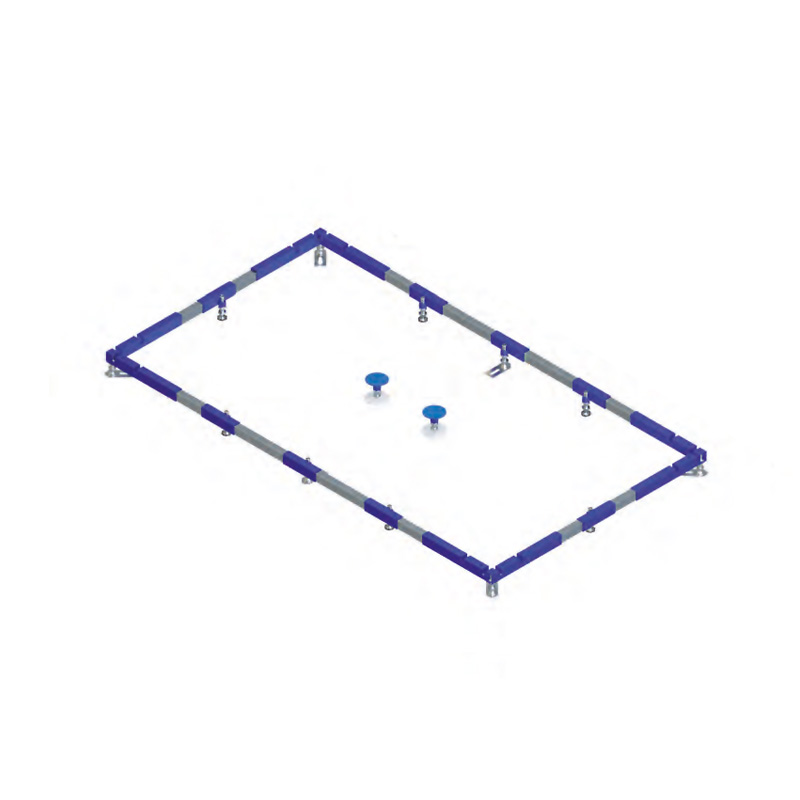 Cadre pour petits receveurs de douche (jusqu'à 1000 x 1000 mm) en céramique ou acryliques avec 2 pieds centraux. Plage de réglage en hauteur s'étend sur 2 niveaux de 90 à 175 mm et peut être facilement ajustée avec une clef à six pans.