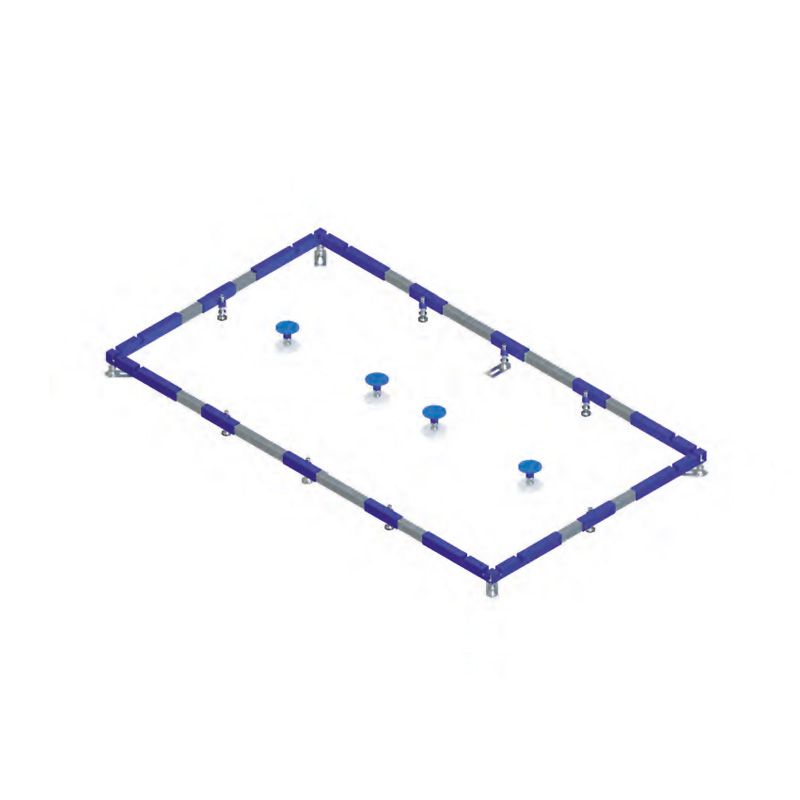 Cadre pour grands receveurs de douche (à partir de 1000 x 1000 mm) en céramique ou acryliques avec 4 pieds centraux. Plage de réglage en hauteur s'étend sur 2 niveaux de 90 à 175 mm et peut être facilement ajustée avec une clef à six pans