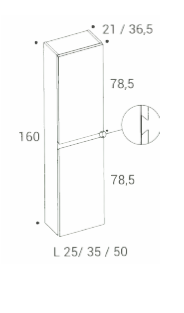 Colonne SYSTEM M2, L 35xH160xP36.5 cm, 2 portes, charnières à gauche / à droite, corps/faces laqué, Finitions Laqué couleur mate à choix, poignées Gola (Gorge milieu haut et bas)