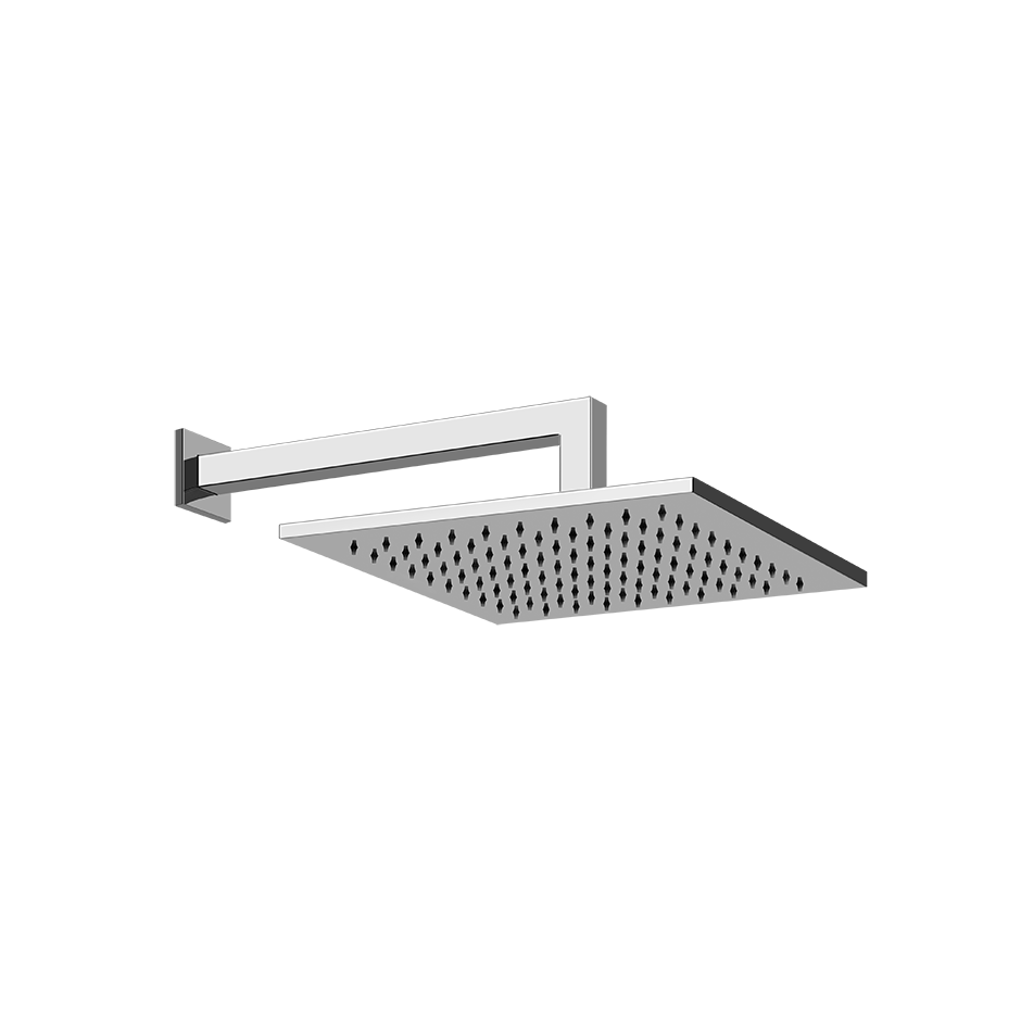 Tête de douche carrée EMPORIO Diam. 30 x 30 cm, avec bras mural de douche 1/2" L= 33.8 cm, modèle coude carré avec rosace carré, groupe acoustique I, débit 9 l/min, 149 Finox