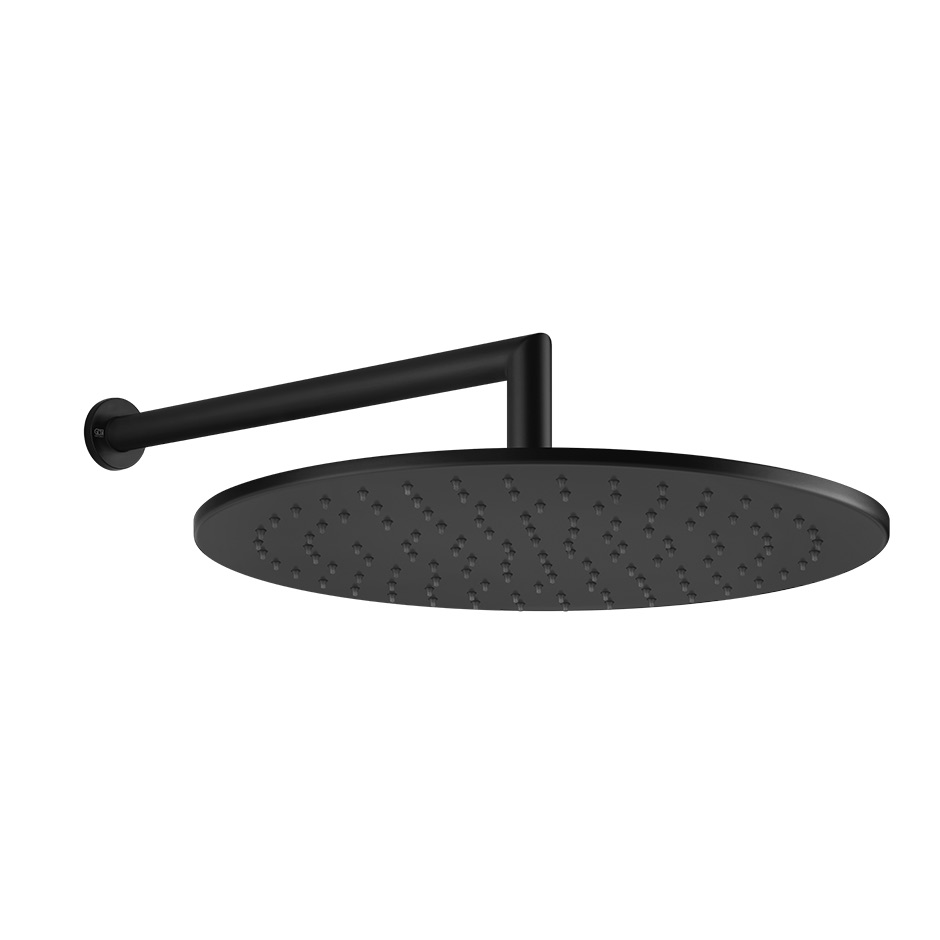 Tête de douche ronde EMPORIO Diam. 30 cm, avec bras mural de douche 1/2" L= 34.8 cm, modèle coude rond avec rosace ronde, 3 bar, groupe acoustique I, débit 9 l/min, 299 noir XL
