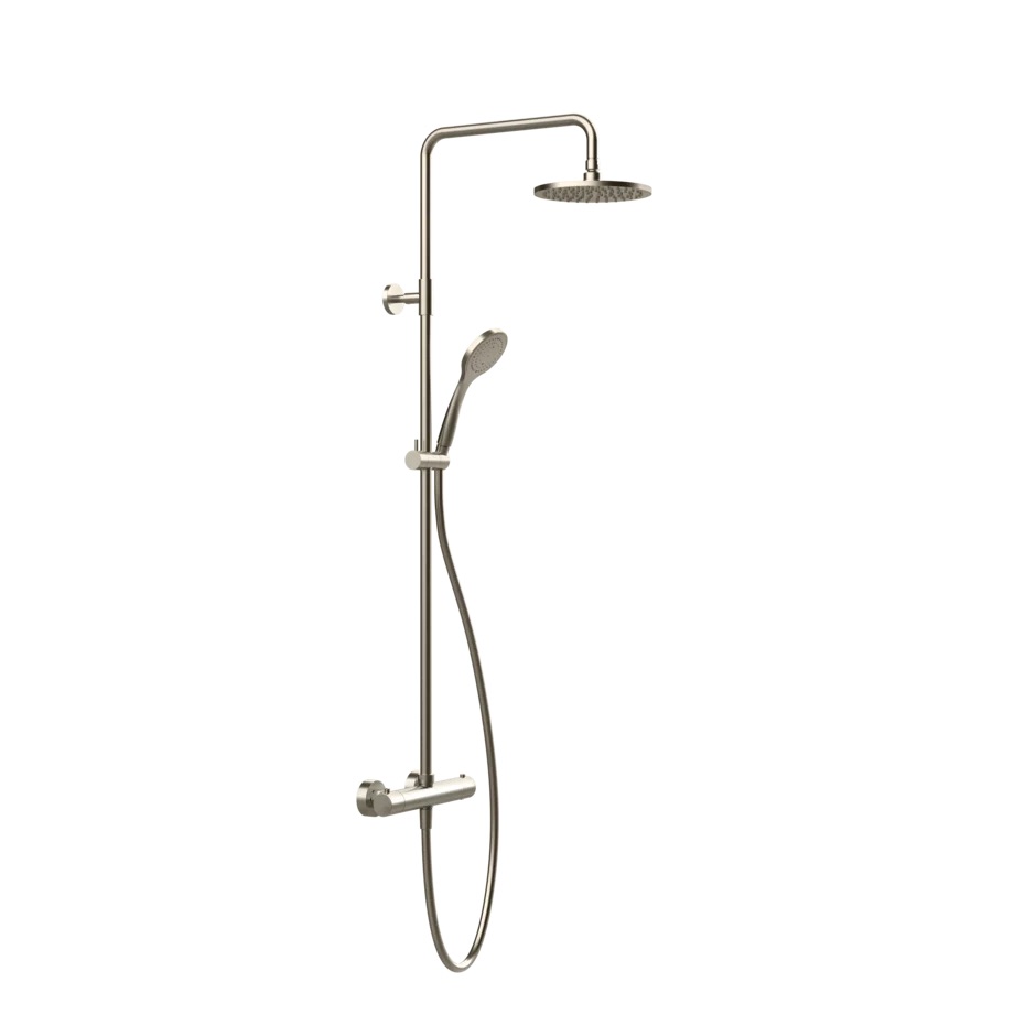 Colonne de douche EMPORIO SHOWER thermostatique, EC 150, raccords excentrique 1/2"x1/2", douche de pluie diam. 200 mm, inverseur automatique, support orientable sur barre de douche, flexible 150 cm, douchette à main diam. 100 mm anticalcaire, groupe acoustique II, débit 12 l/min, 149 Finox