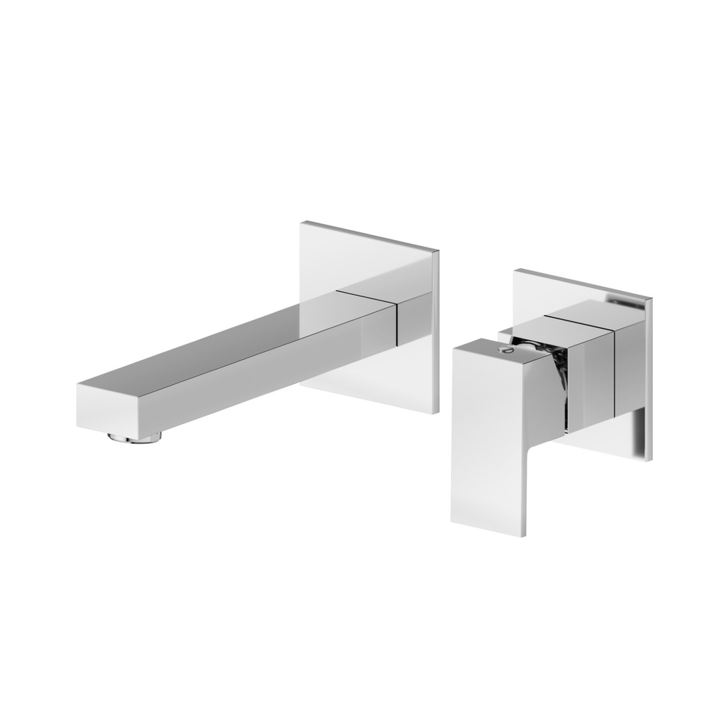Mélangeur de lavabo mural ERGO-Q, S 170 mm, écartement entre poignée et bec 120 mm, avec plaque rectangulaire 195x75 mm, raccords 1/2", sans corps à encastrer, chromé