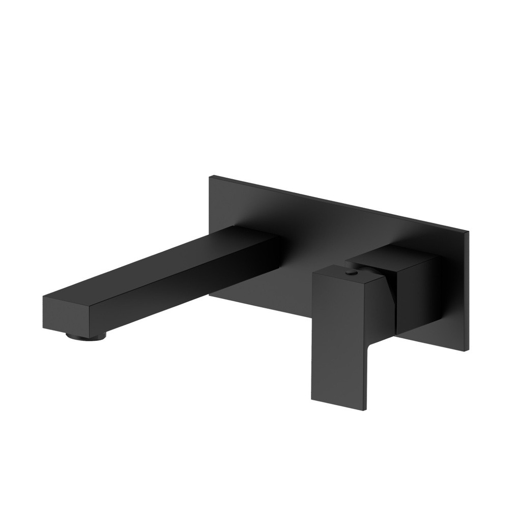 Mélangeur de lavabo mural ERGO-Q, S 170 mm, écartement entre poignée et bec 120 mm, avec plaque rectangulaire 195x75 mm, raccords 1/2", sans corps à encastrer, noir mat