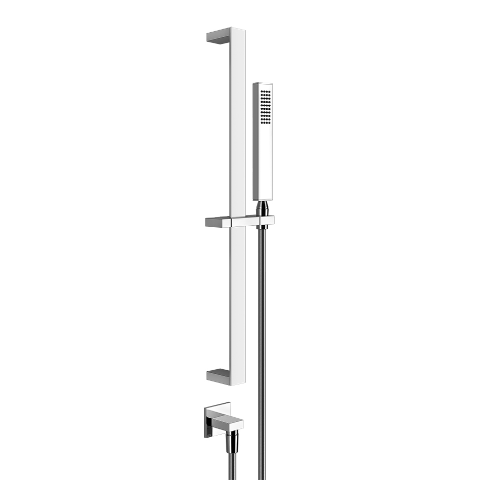 Glissière douche 60 cm RETTANGOLO, inclus douchette à main, flexible 1.50 cm et sortie G-1/2" murale coudée, chromé