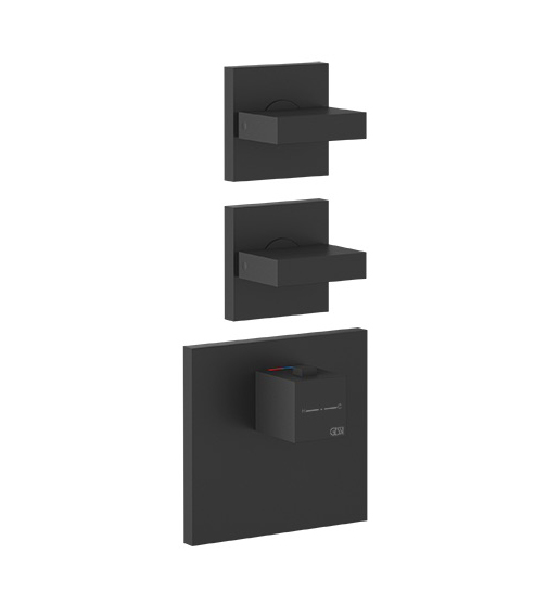 Parties apparentes RETTANGOLO, mitigeur thermostatique mural haut débit. Deux sorties indépendantes. Installation verticale/horizontale, sans corps à encastrer Nr. 43103, 299 noir XL