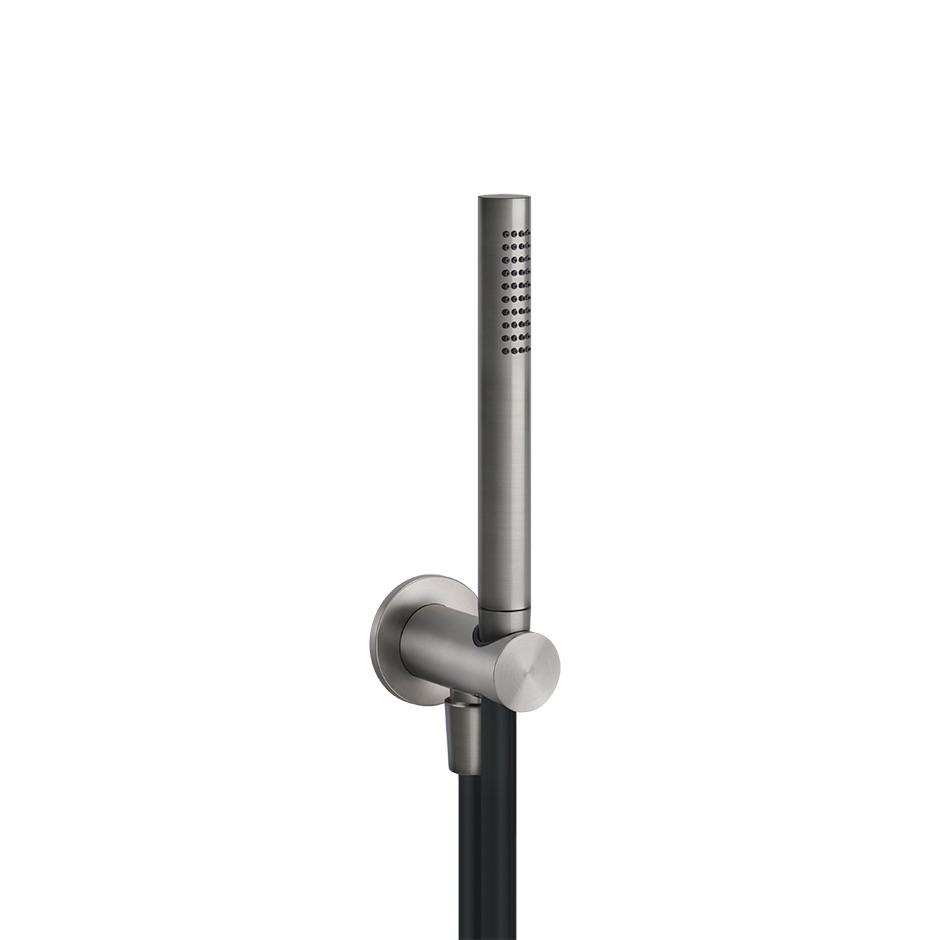 Ensemble (Spotwater) comprenant : sortie coudée murale G-1/2", douchette 1 jet anticalcaire et flexible 1,50 m, 239 acier inoxydable brossé