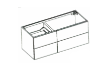Elément inférieur sous-lavabo, L105xH50xP50 cm, Caisson int. 10F-Nob.Grigio fumé, pour lavabo (lavabo à droite) 4 Tiroirs 35/75 cm- corps/faces laqué, Finitions Blanc mat/brillant à choix, SYSTEM M1, poignées à choix
