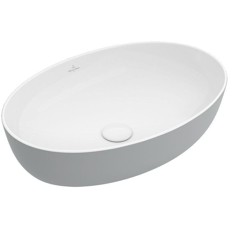 Lavabo à poser oval ARTIS 61x41 cm, céramique, sans trop-plein, sans trou robin., Bicouleur Blanc / French Linen (gris)