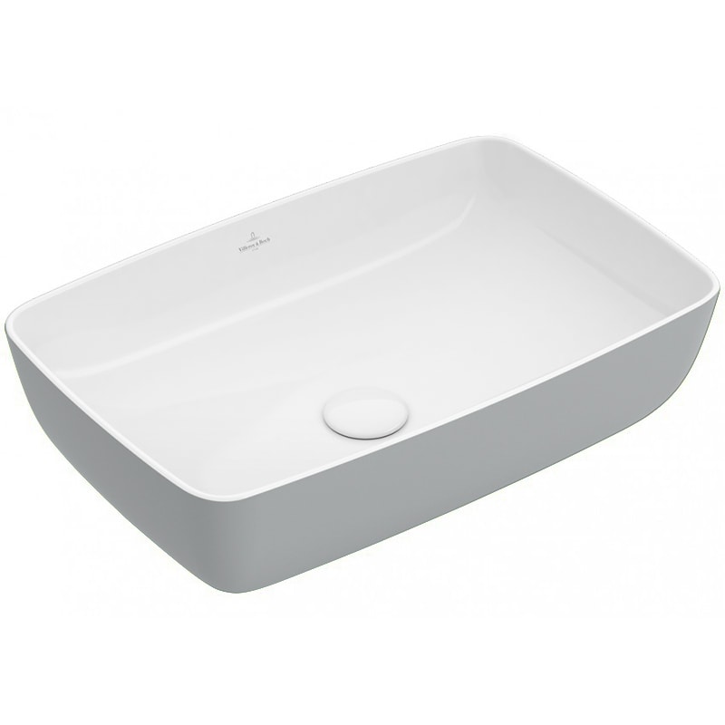 Lavabo à poser rectangulaire ARTIS 58x38 cm, céramique, sans trop-plein, sans trou robin., Bicouleur Blanc / French Linen (gris)