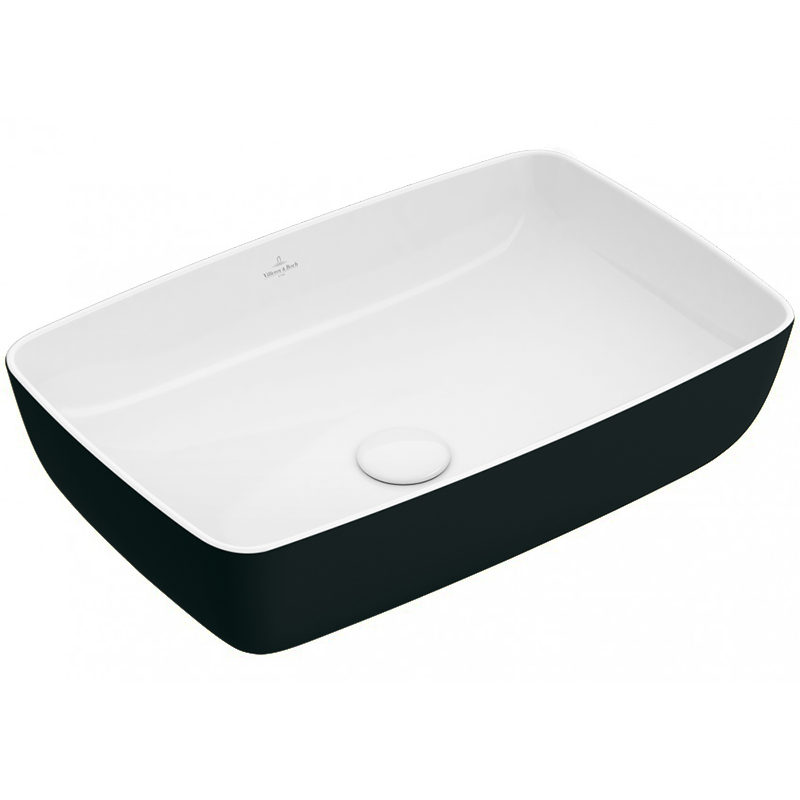 Lavabo à poser rectangulaire ARTIS 58x38 cm, céramique, sans trop-plein, sans trou robin., Bicouleur Blanc / Coal Black (noir)