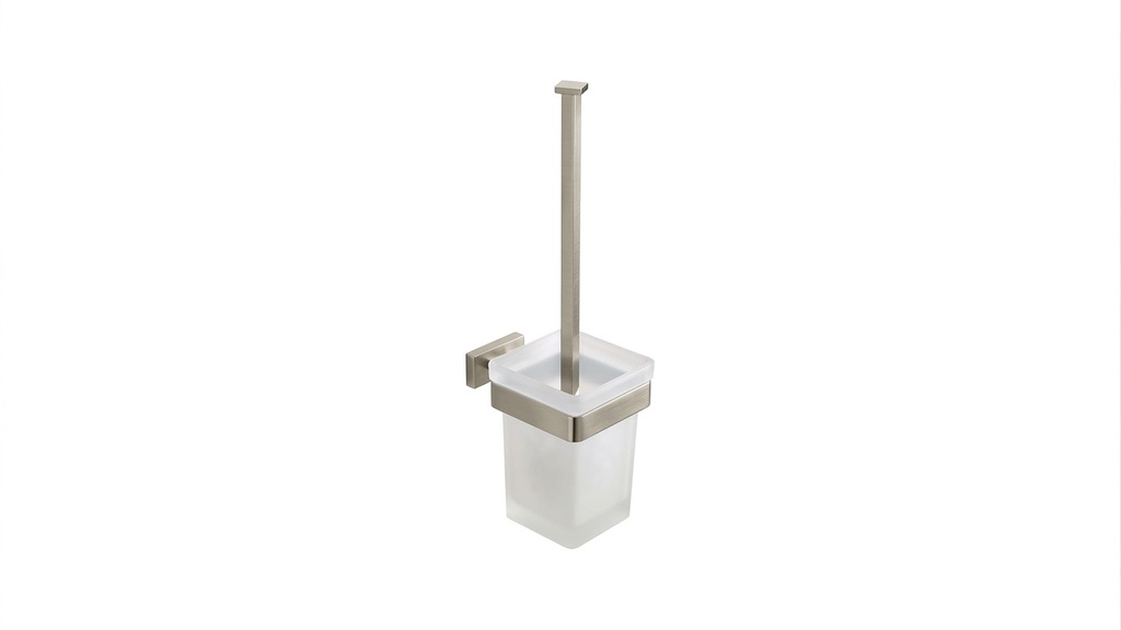 Porte-balai de WC LEO récipient en verre satiné, Nickel brossé