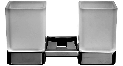 Porte-verres double LEO, 2 verres satinés, nickel brossé