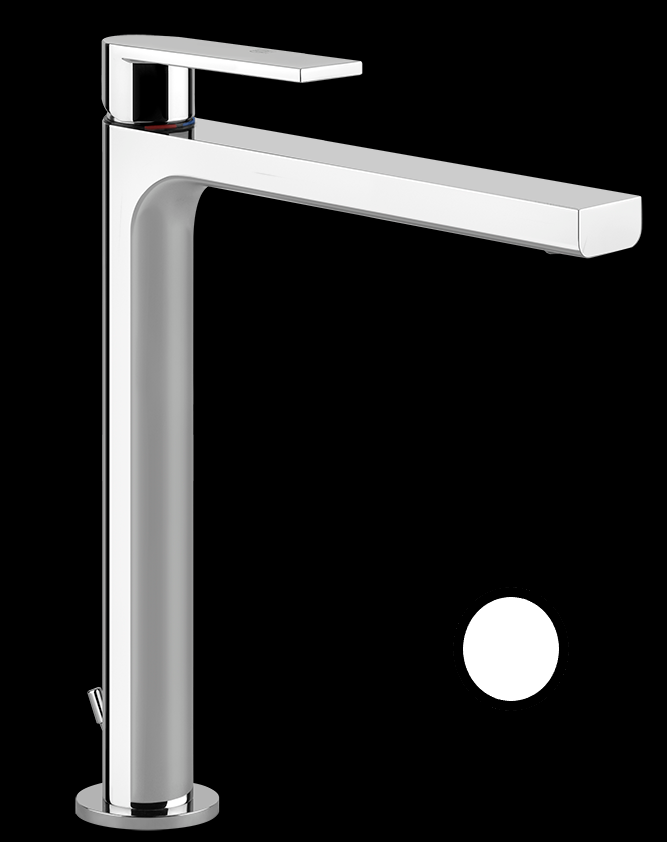 Mélangeur de lavabo VIA MANZONI S 212, goulot fixe EcoGreen eau froide par position du levier au milieu, H jusqu'à l'aérateur 252 mm, H levier 297 mm, avec vidage excentrique, tuyaux de raccordement flexibles 3/8", groupe acoustique I, débit 5 l/min, 149 Finox