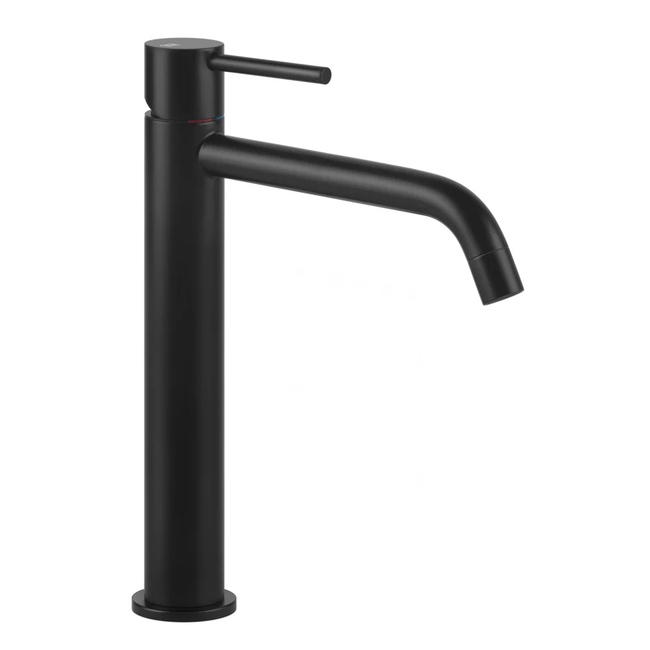 Mélangeur de lavabo VIA TORTONA S 211 mm, goulot fixe H jusqu'à l'aérateur 215 mm, H levier 297 mm, sans vidage, tuyaux de raccordement flexibles 3/8", groupe acoustique I, débit 5 l/min, 299 noir XL