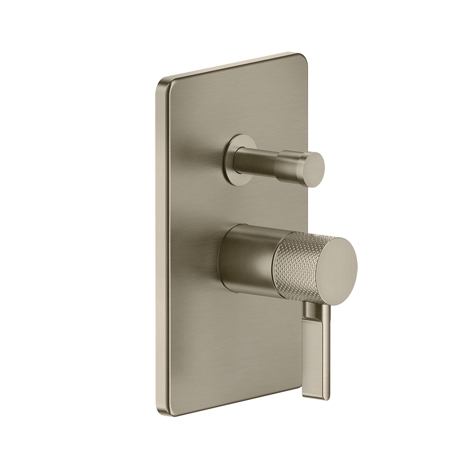 Parties apparentes mitigeur mural INCISO avec inverseur automatique bain-douche 2 sorties, plaque de recouvrement 140 x 210 mm, 149 Finox