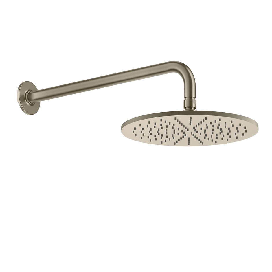 Tête de douche ronde INSICO Diam. 30 cm, avec bras mural de douche 1/2" L= 40.7 cm, modèle coude rond avec rosace ronde, 149 Finox