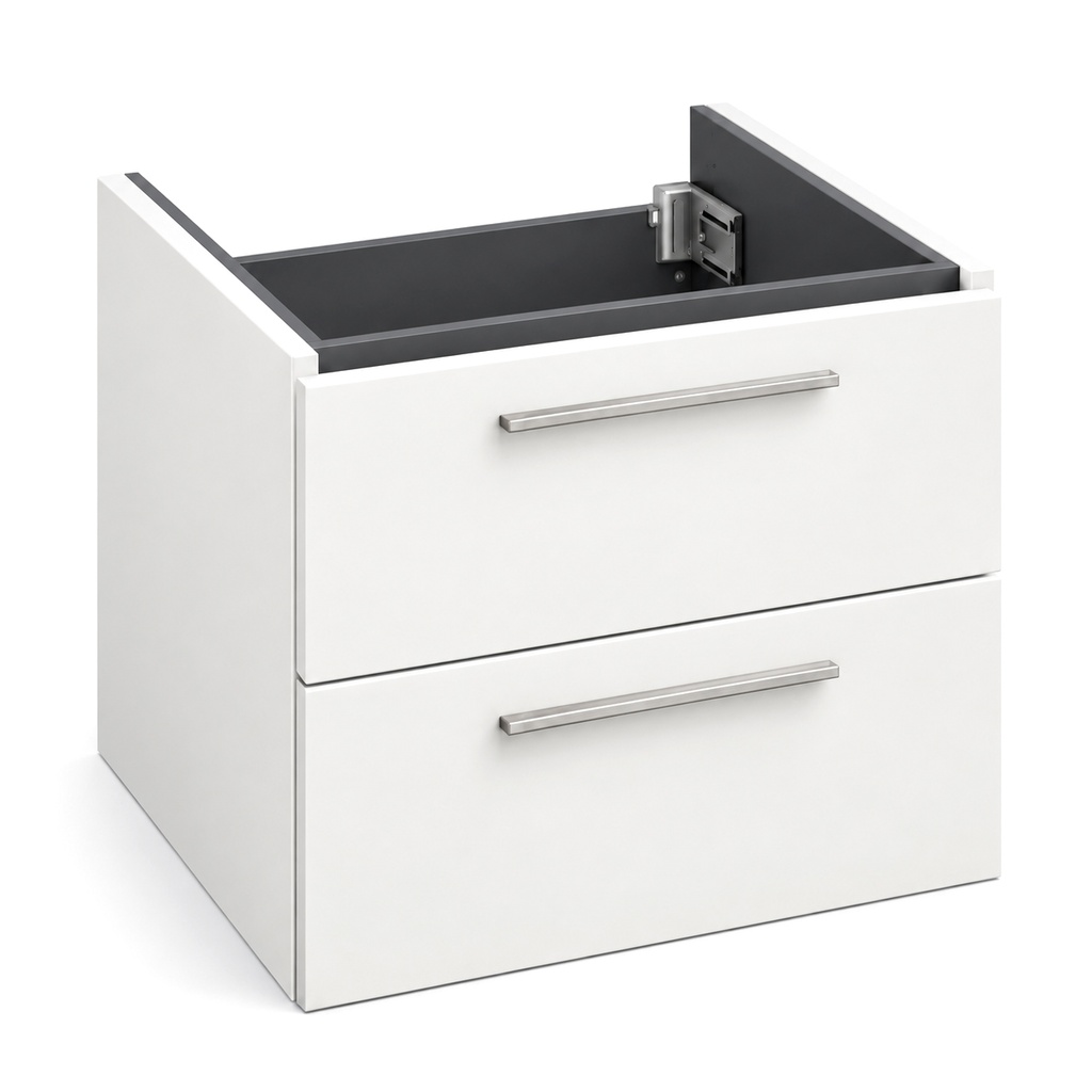 Elément inférieur sous-lavabo L57XH51.5XP45 cm, pour lavabo 65 cm (H8189530001041), 2 tiroirs 25/25 cm, corps/faces laqué, Finitions Blanc mat/brillant à choix, SYSTEM M, poignée visée à choix