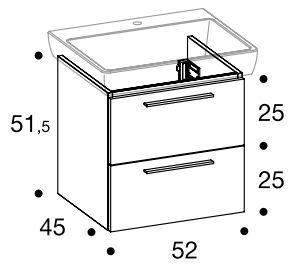 Elément inférieur sous-lavabo L52XH51.5XP45 cm, pour lavabo 60 cm (H8189520001041), 2 tiroirs 25/25 cm, corps/faces mélaminé, Finitions Dekorativo 3D à choix, SYSTEM M, poignée visée à choix