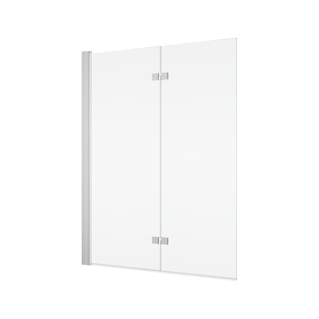 Pare-baignoire repliable 2 panneau SOLA, L 110 cm, H 150 cm, ouverture 180°, profilés poli brillant, verre sécurit transparent 6 mm, charnière à droite